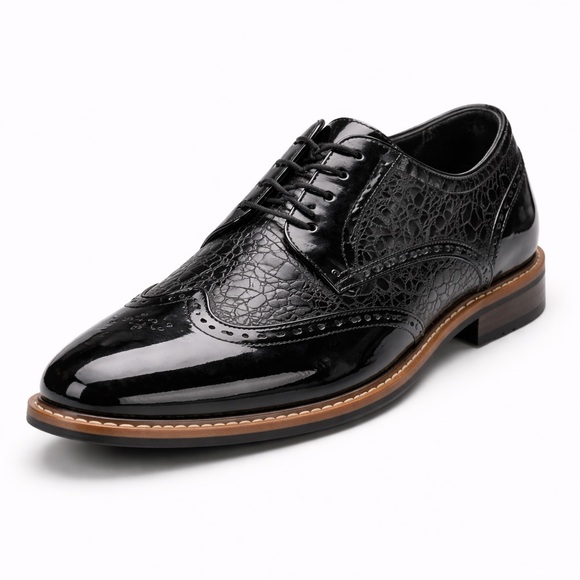 Stacy Adams Dayton Wingtip Oxford Black Patent Croc Embossed Dress Shoes Mens 11 - Picture 2 of 7